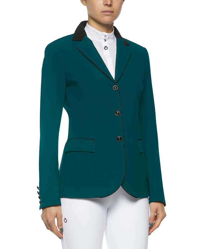 Veste de compétition vert turquoise foncé à col en Alcantara et boutons pour femme GP - Cavalleria Toscana