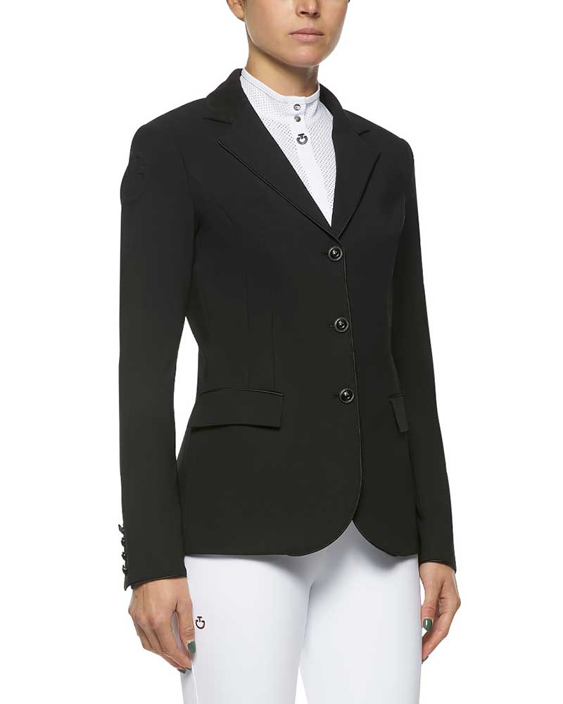 Veste de compétition noire à col en Alcantara et boutons pour femme GP - Cavalleria Toscana