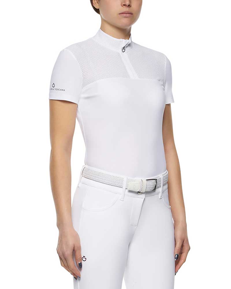 Polo de compétition à manches courtes blanc avec maille sur la poitrine pour femme - Cavalleria Toscana