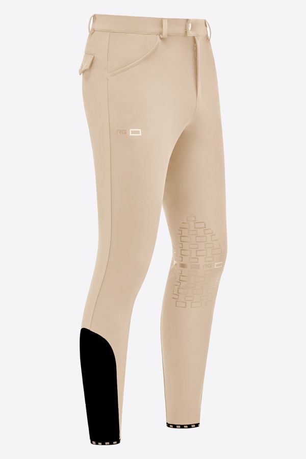 Pantalon d'équitation beige en jersey bi-stretch à basanes pour homme - RG