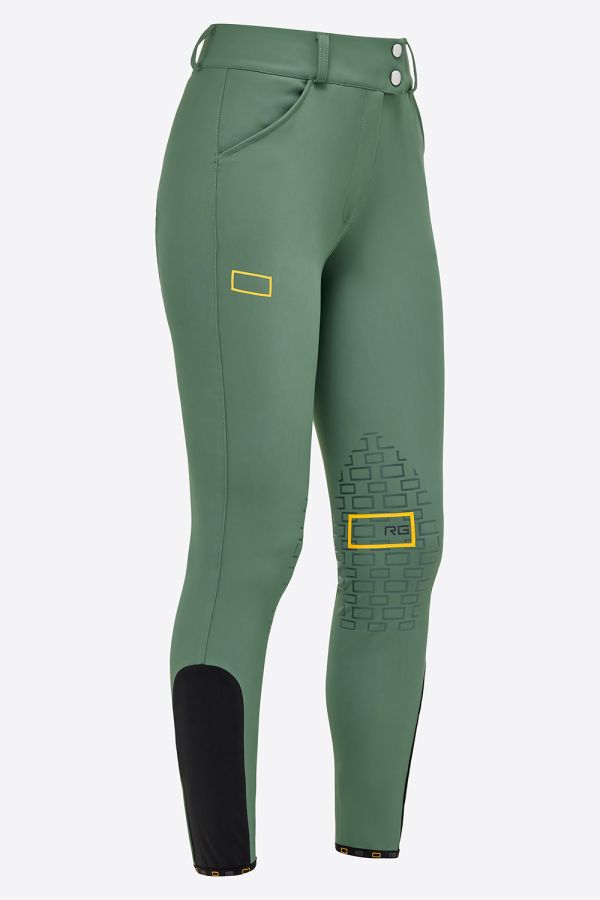 Pantalon d'équitation vert sauge taille haute en jersey à basanes pour femme - RG