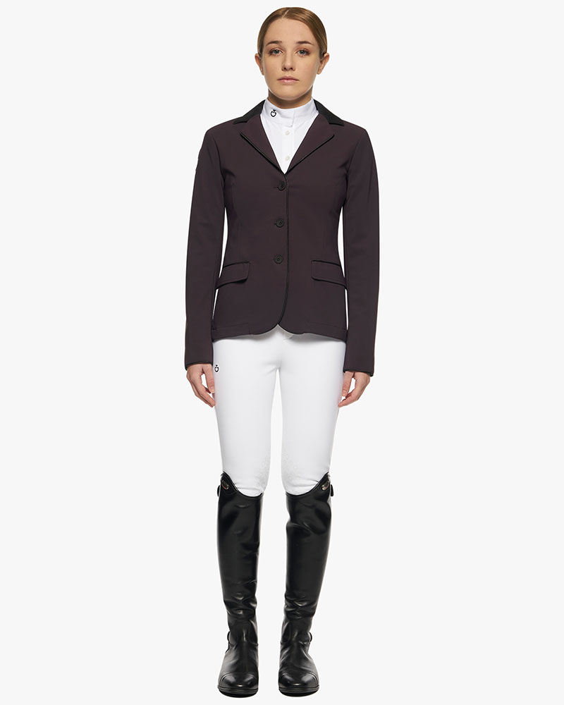 Grey competition jacket with black alcantara collar for girls - Cavalleria Toscana
