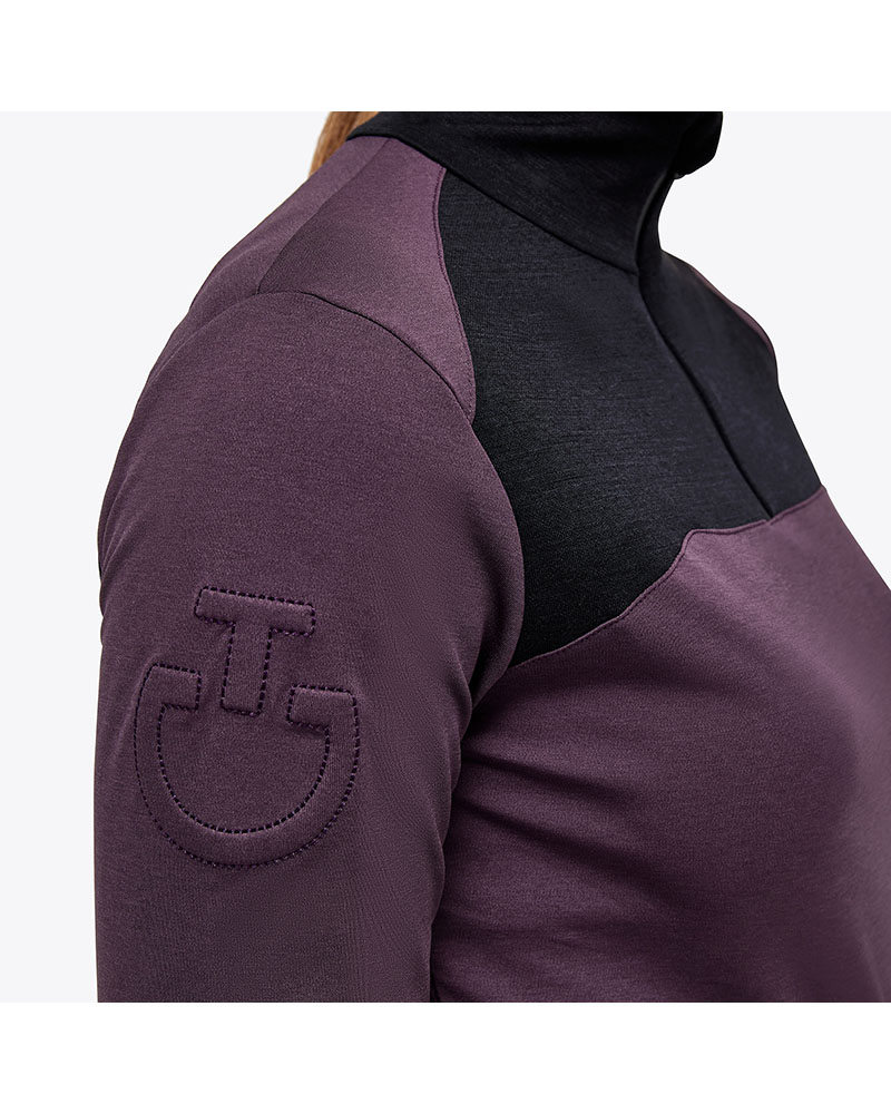 T-shirt d'entraînement à manches longues violet et noir pour femme en hiver - Cavalleria Toscana