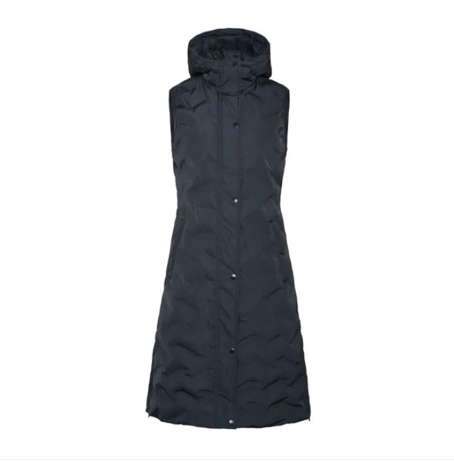Navy blue long padded hooded vest for women KLemily - Kingsland