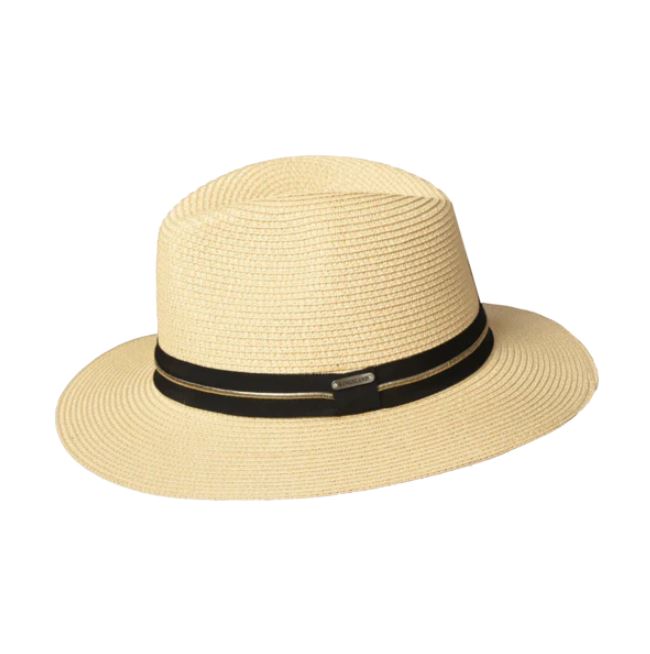 Classic toquilla straw hat (beige) with black ribbon unisex Kldivine - Kingsland