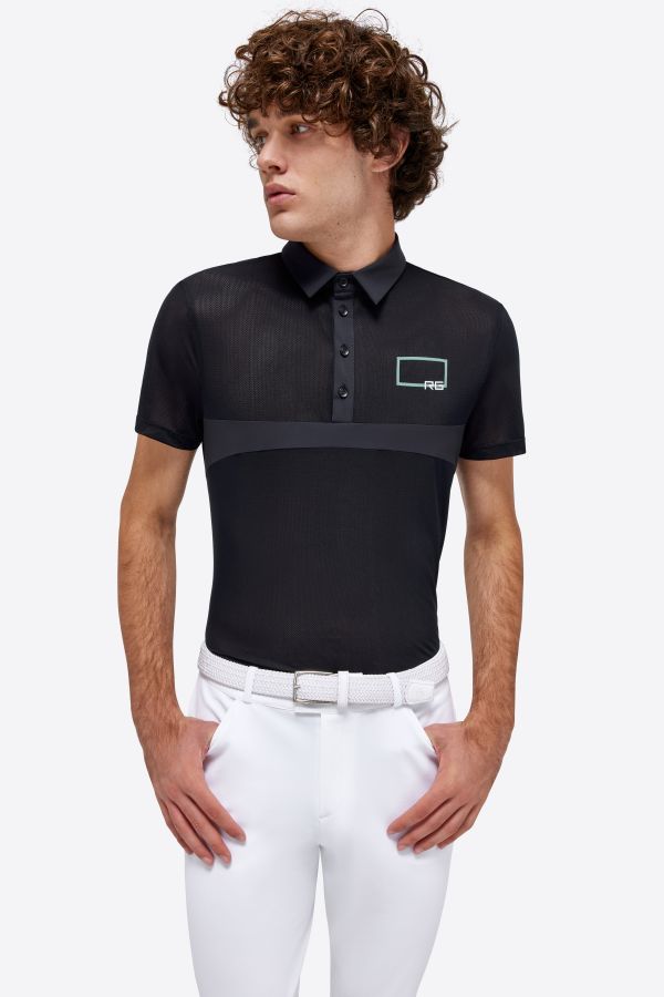 Polo de entrenamiento de manga corta azul marino con efecto malla para hombre - RG