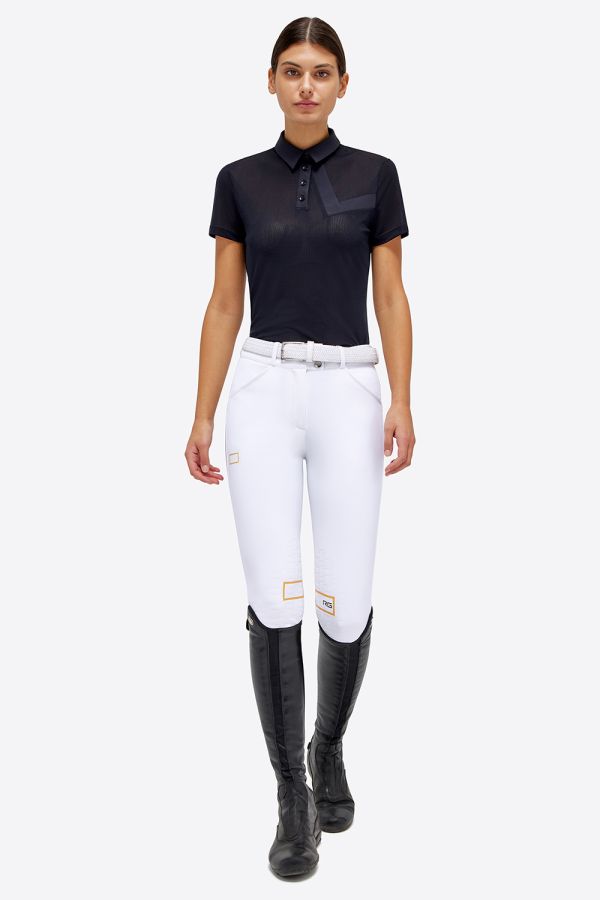 Polo d'entraînement manches courtes bleu marine effet mesh pour femme - RG