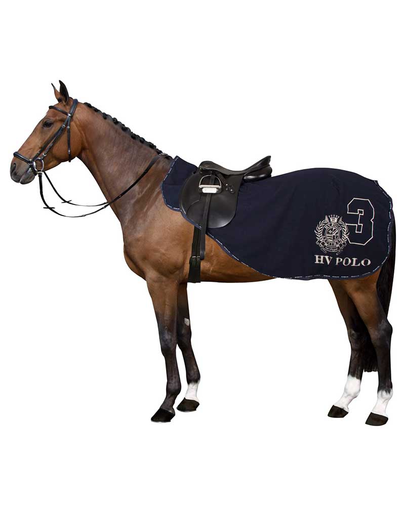 Navy blue fleece exercise rug with quarter sheet for horse Favouritas - HV Polo