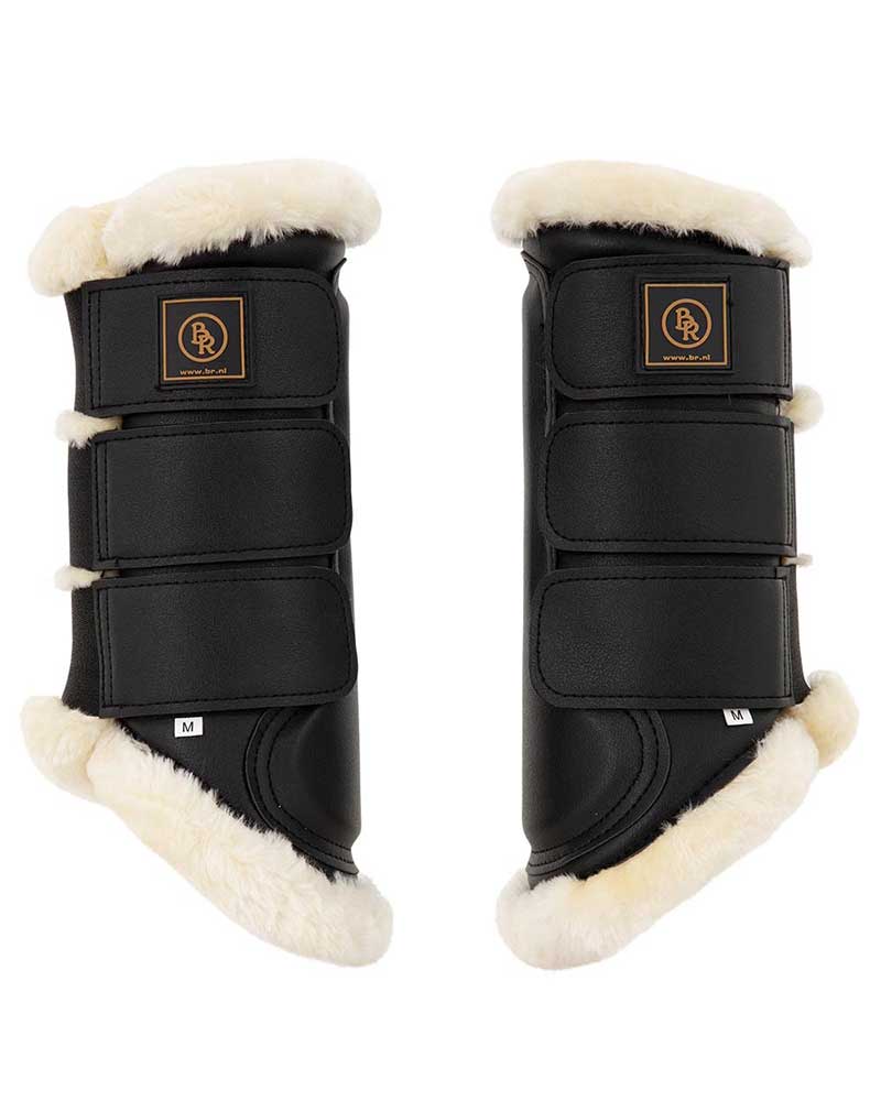 Lot de 2 protections de dressage noirs avec mouton pour cheval et/ou poney Majestic - BR
