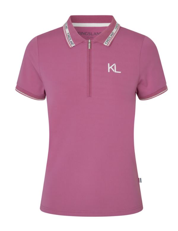 T-shirt en piqué à manches courtes en rose avec détails dorés et media fermeture éclair avant pour femme-KLNaira - Kingsland