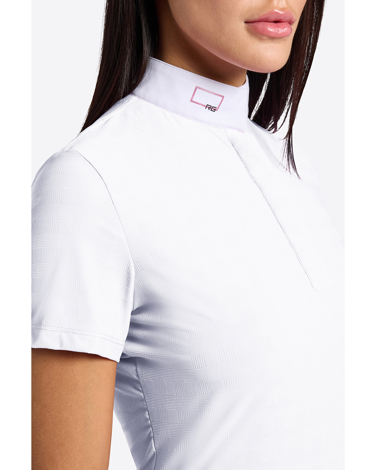 Polo de concours manches courtes blanc en jersey jacquard pour femme - RG