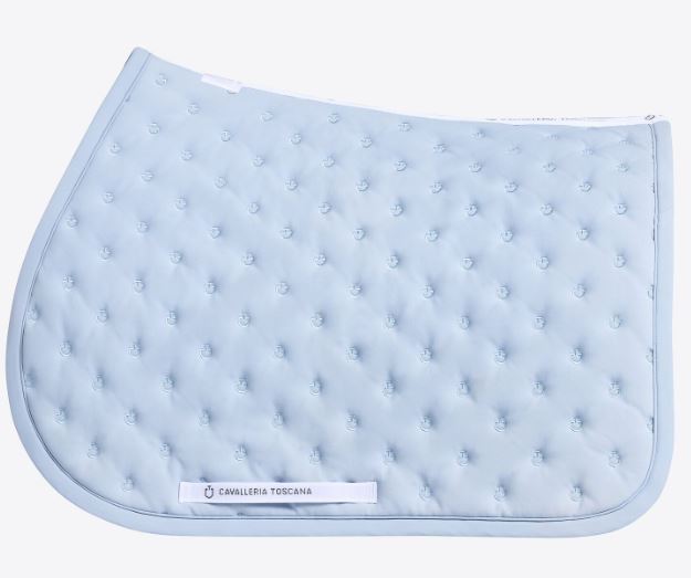 Light blue quilted jumping saddle pad with embroidered micro logos for horse and pony - Cavalleria Toscana