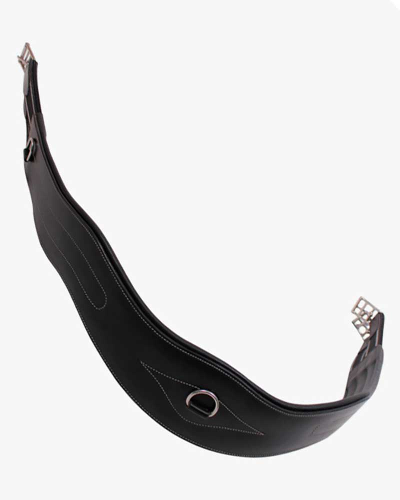 Black leather girth with stitching for horse and pony - QHP