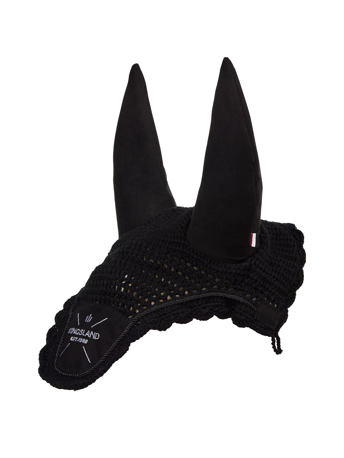 Bonnet en crochet noir avec oreilles en néoprène anti-bruit pour cheval et poney KLMona - Kingsland