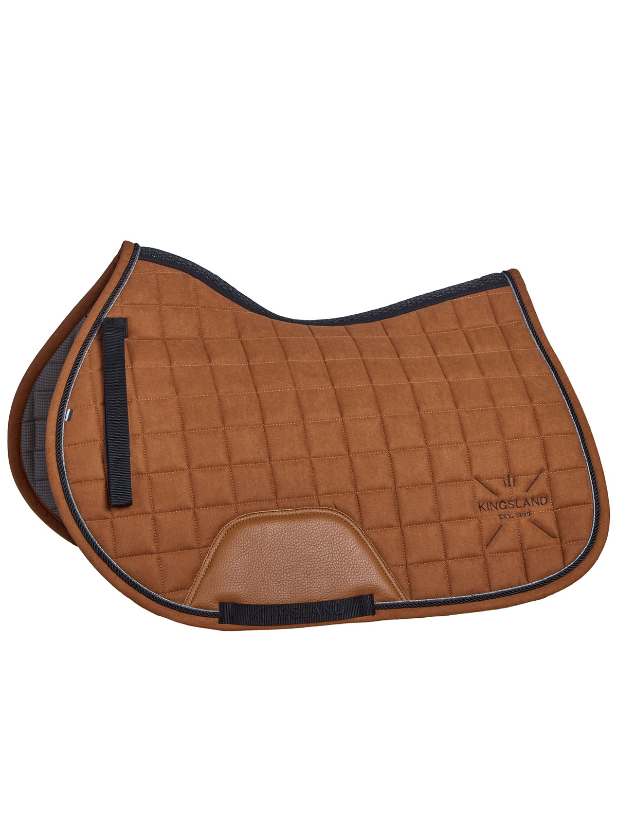 Brown jumping saddle pad with check quilting and black rope trim for horse KLmona - Kingsland