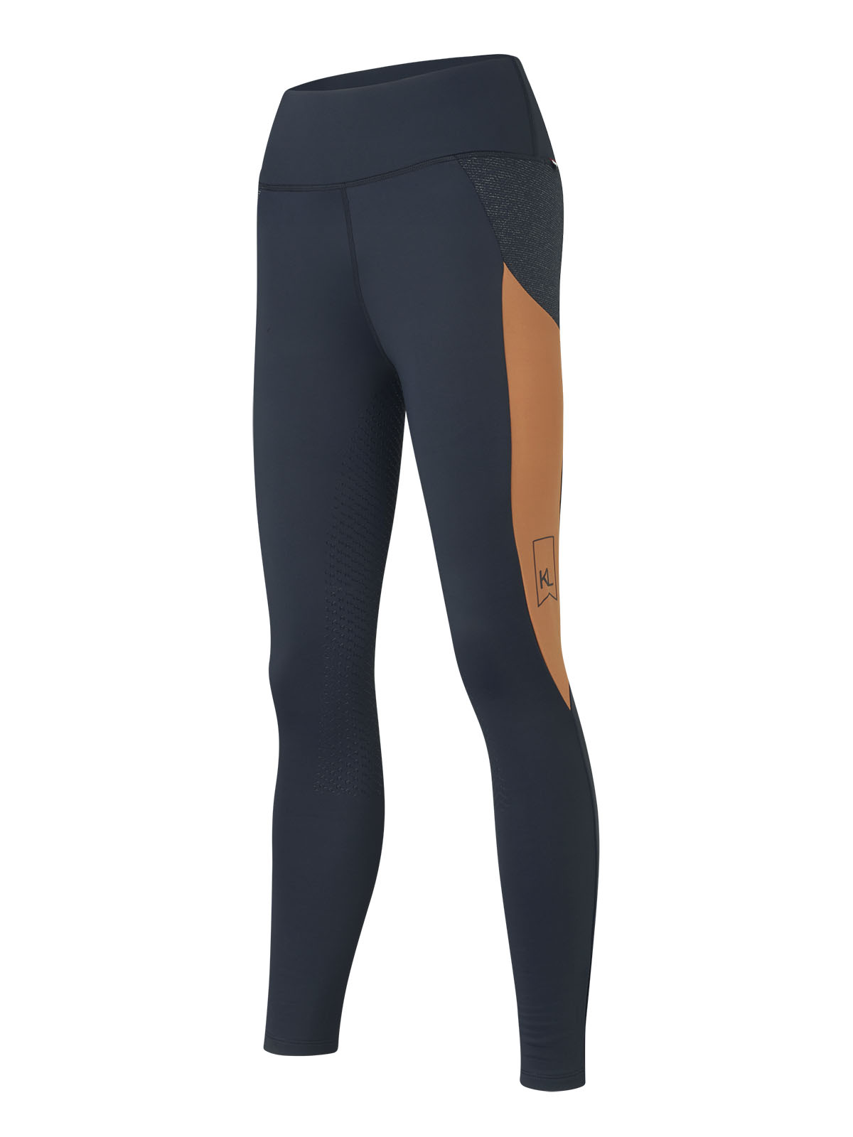 Women's navy blue winter tights (full grip) with brown side pocket and shiny details - KLMegan - Kingsland