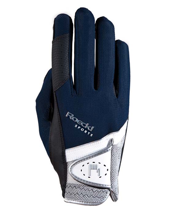 Horse riding gloves in navy blue, white, and silver – Madrid - Roeckl