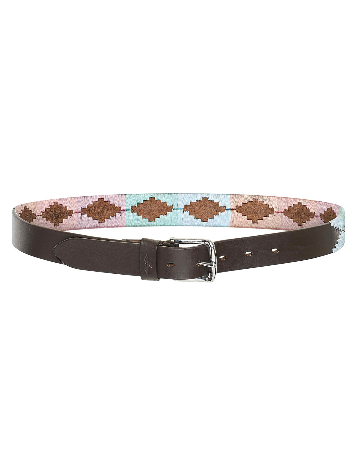 Classic brown leather belt with pink, blue, and green tones for women - HV Polo