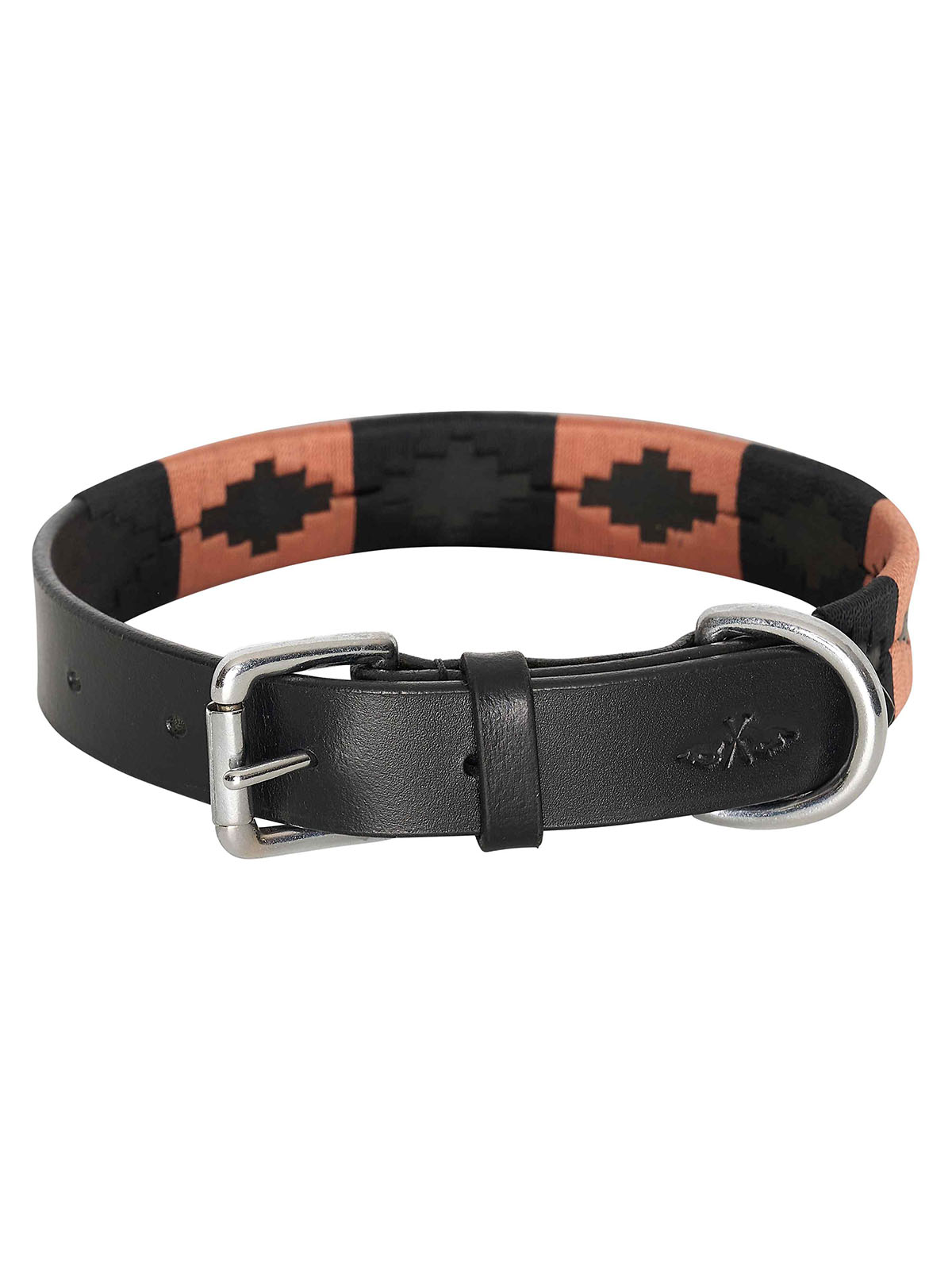 Collar para perro de cuero negro y bordado color naranja - HV Polo