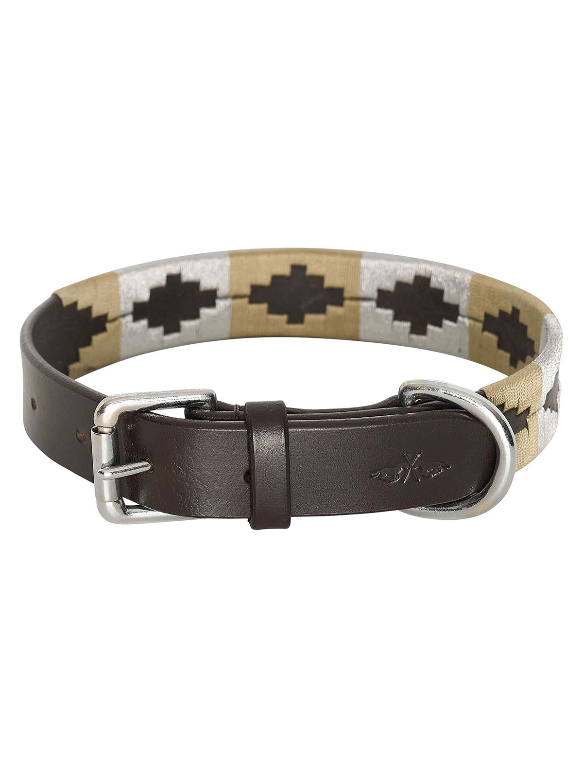 Collier pour chien en cuir marron et brodé argenté brillant et marron - HV Polo