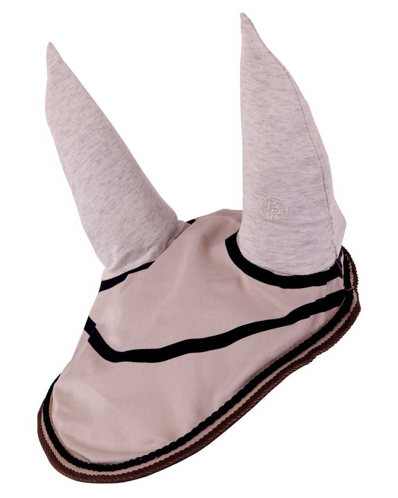 Bonnet en coton et lycra beige avec cordon bleu marine et oreilles élastiques pour cheval modèle Passion Morena - BR