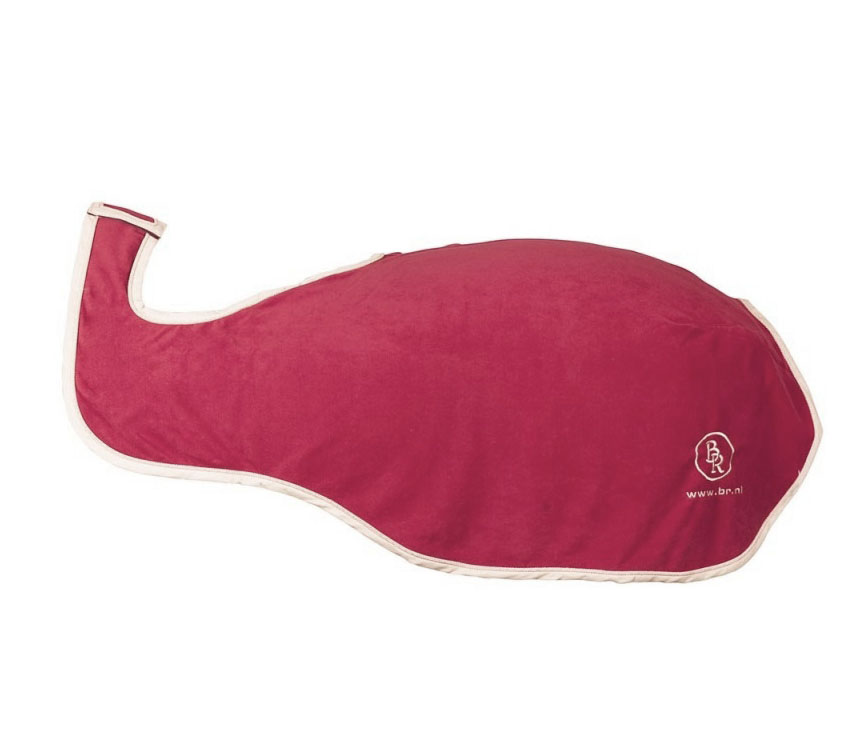 Manta riñonera polar rojo/burdeos con los bordes amarillos y el logo bordado en el lateral para caballo - BR