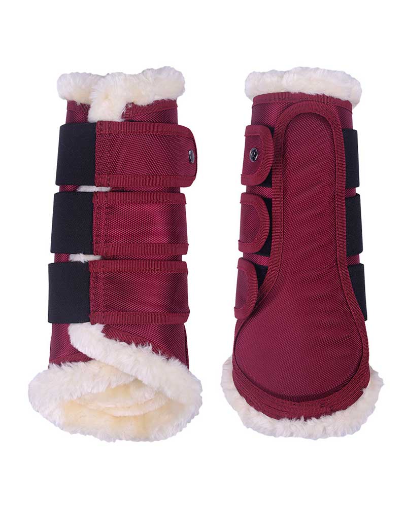 Pack de 2 protectores de doma burdeos con borreguillo para caballo y/o pony Astana - QHP