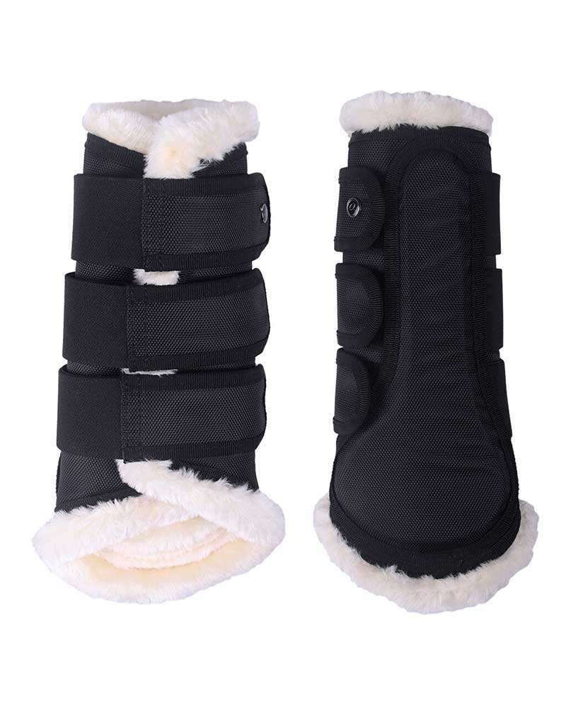 Pack of 2 Black Dressage Protectors with Sheepskin for Horse and/or Pony Astana - QHP