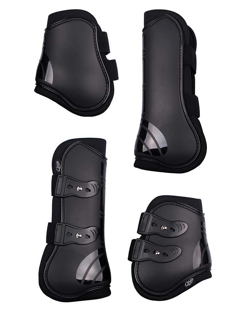 Set of 4 black tendon and fetlock protectors - QHP