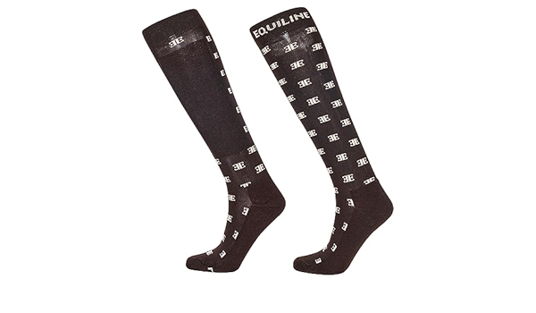 Calcetines de caña alta marrones con el logo de la marca en beige Elinore - Equiline