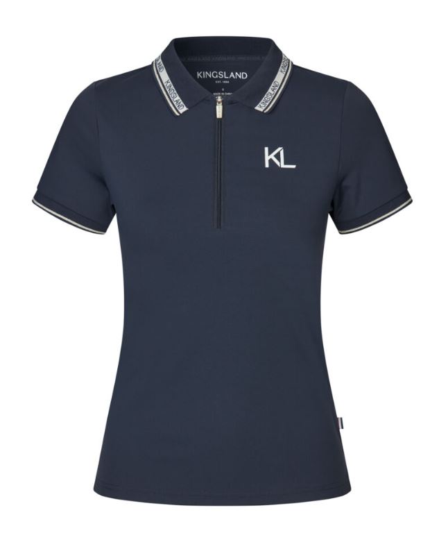 T-shirt en piqué à manches courtes en bleu marine avec détails dorés et beige clair avec demi-fermeture éclair avant pour femme-KLNaira - Kingsland