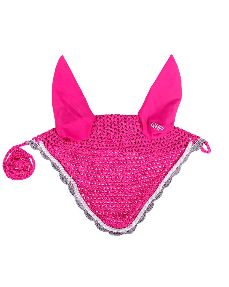 Bonnet en crochet fuchsia avec détails argent et gris pour cheval et poney - QHP