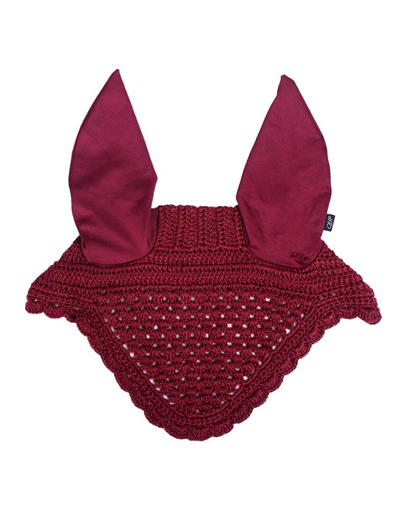 Bonnet en crochet bordeaux avec oreilles élastiques pour cheval - QHP