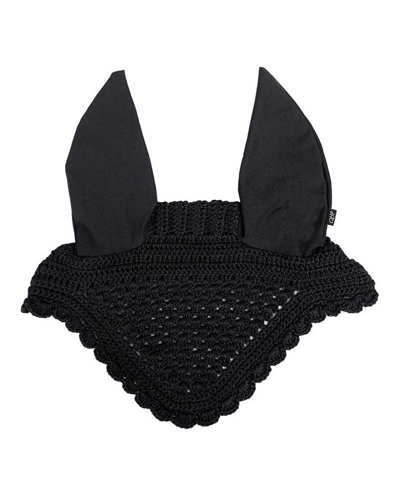 Bonnet en crochet noir avec oreilles élastiques pour cheval - QHP
