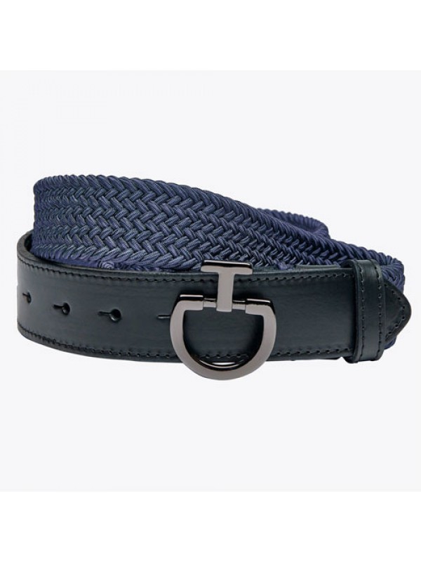 Navy blue braided and elastic belt with logo buckle - Cavalleria Toscana