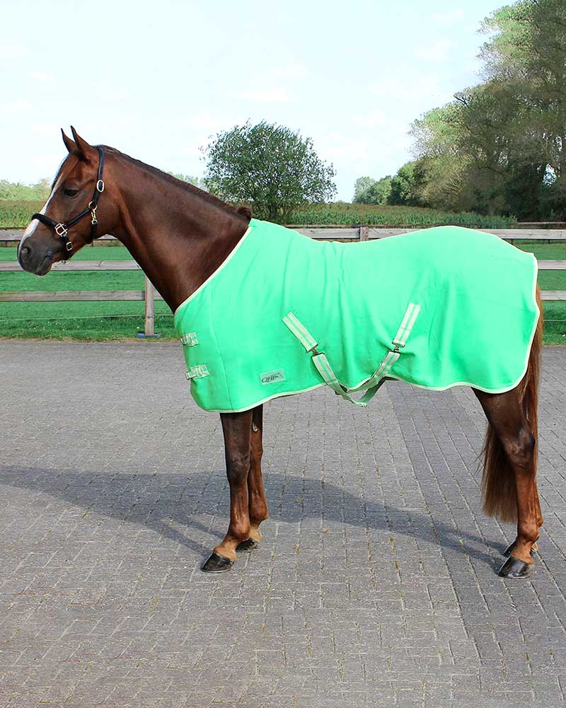 Apple green drying fleece rug with cross surcingles for pony - QHP