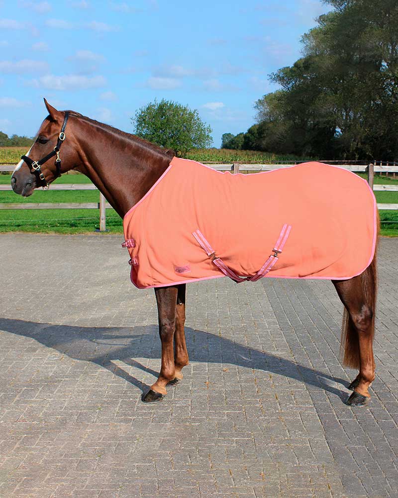 Fleece drying rug with cross surcingles, light orange/coral, for pony - QHP