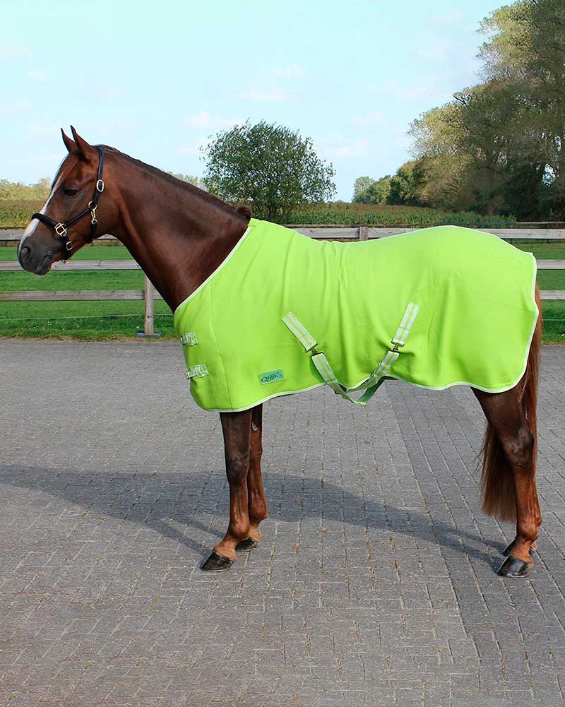 Fleece drying rug with cross surcingles, lime green, for pony - QHP