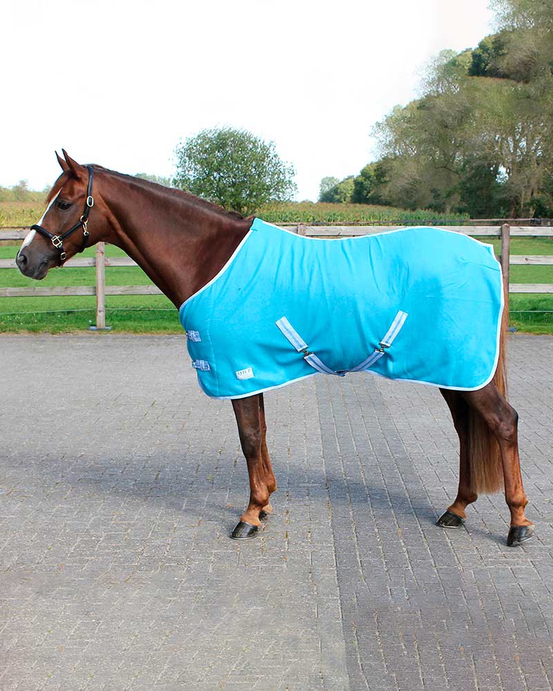 Fleece drying rug with cross surcingles, light blue, for pony - QHP
