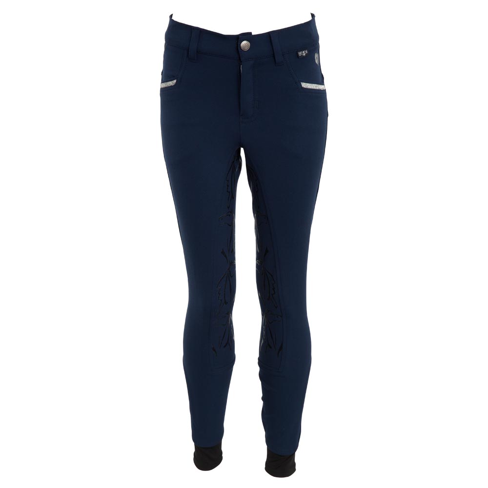 Navy blue horseback riding pants with silicone full seat grip for girls model Heleen - BR