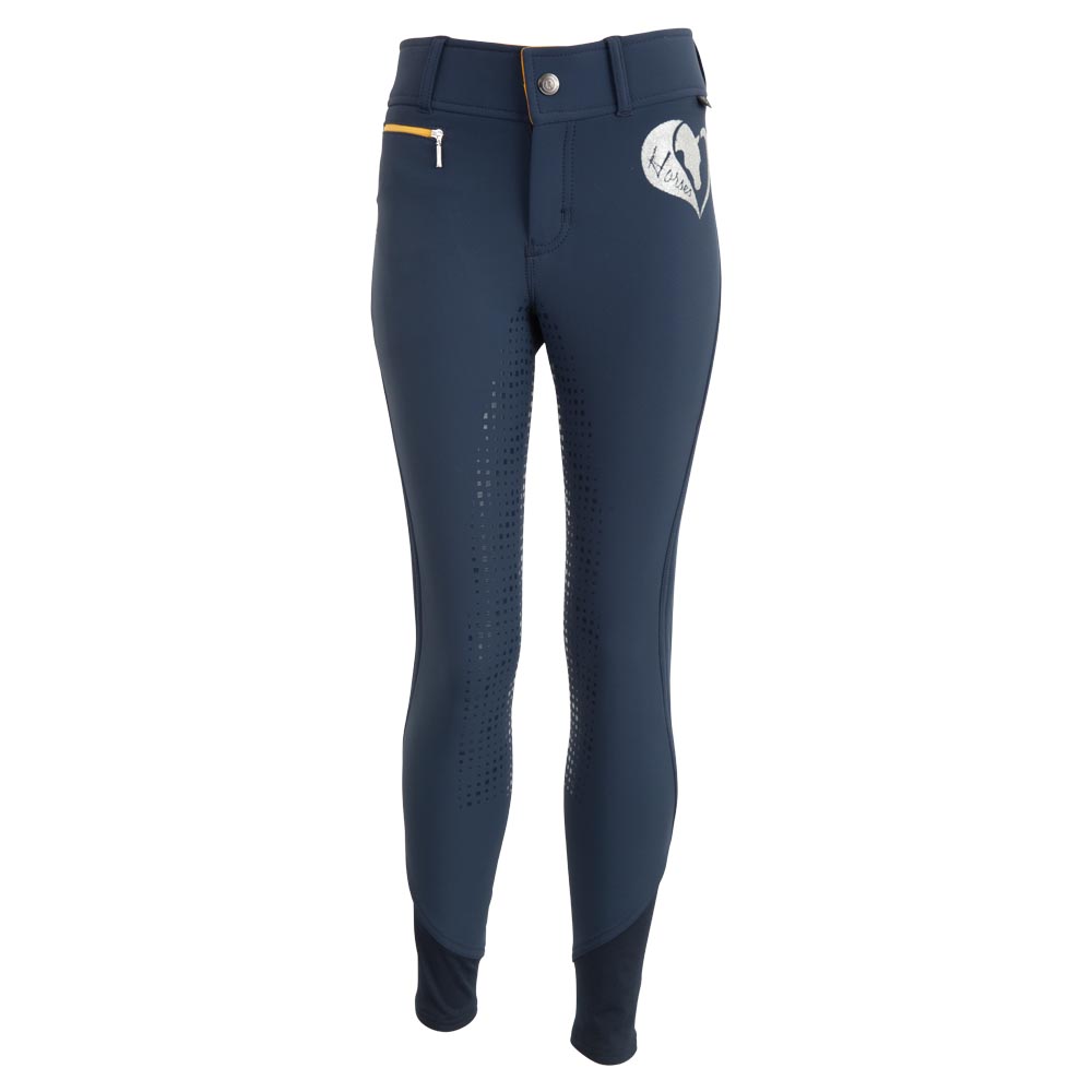 Navy blue horseback riding pants with silicone full seat grip for girls model Hedwig - BR