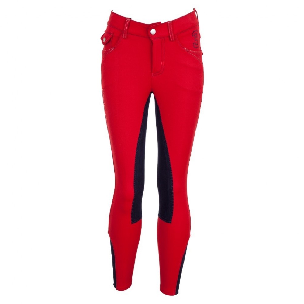 Red full-seat leather grip riding breeches with navy blue seat – Junior unisex – Sánchez model - BR