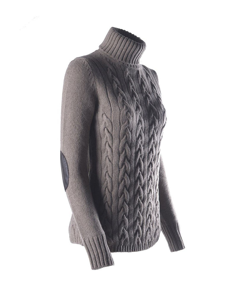 Beige cable knit sweater with high neck for women model Oslo - Vestrum
