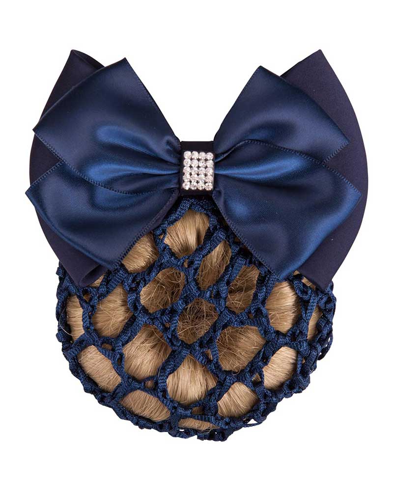Navy blue hairnet with bow and rhinestones - BR