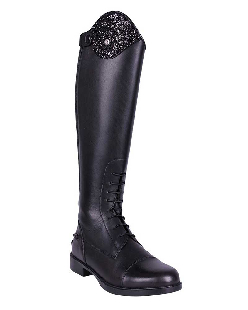 Black Lace-Up Riding Boots with Wide Junior Glitter Flap Romy - QHP