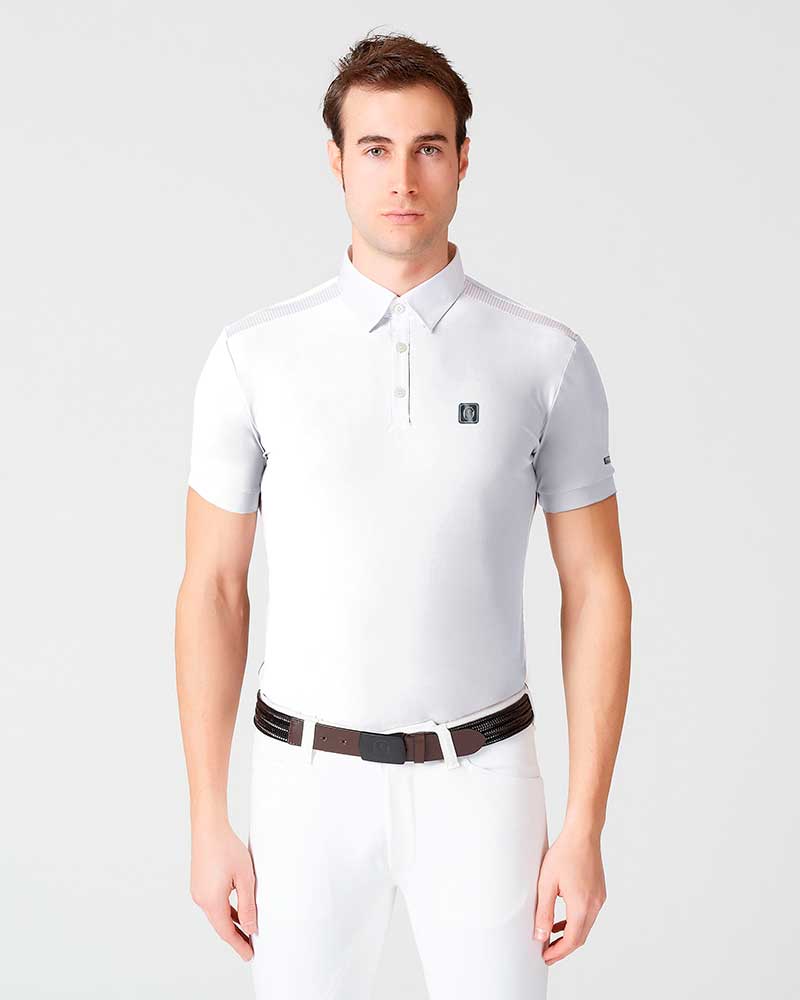 Short-sleeve white polo with mesh on shoulders and sides for men Sassari - Vestrum