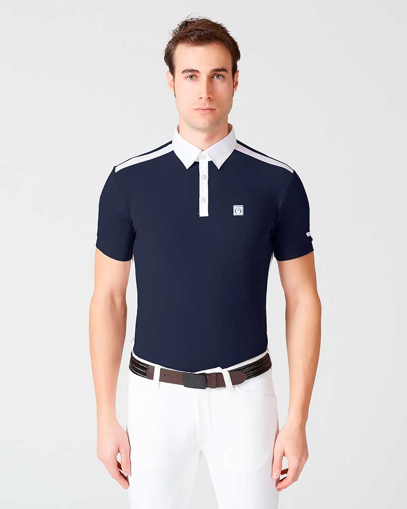 Short-sleeve navy blue polo with white mesh for men – Sassari - Vestrum