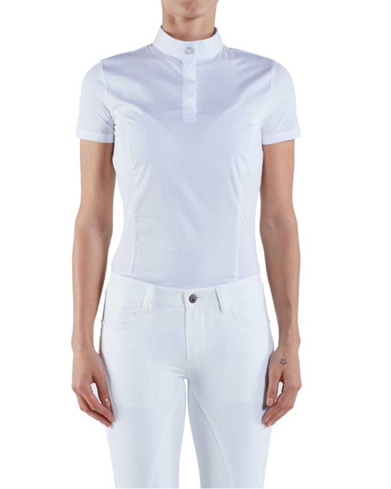 White competition polo short sleeve for women model Málaga - Vestrum