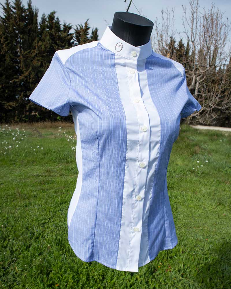 Chemise à manches courtes de compétition blanc et bleu clair pour femme - Vestrum
