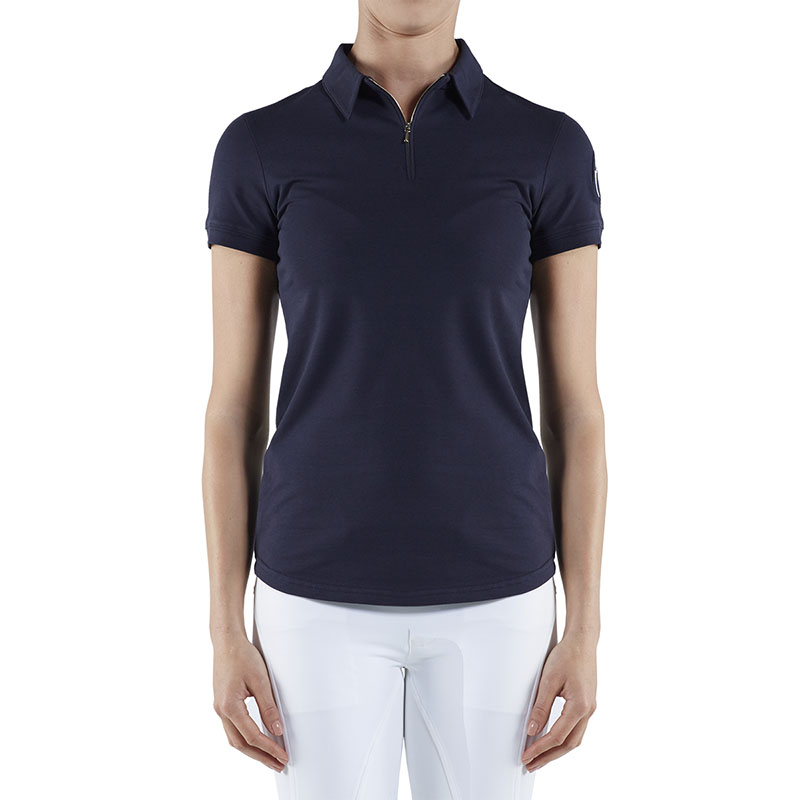 Polo bleu marine à manches courtes avec fermeture éclair pour femme modèle Digione - Vestrum
